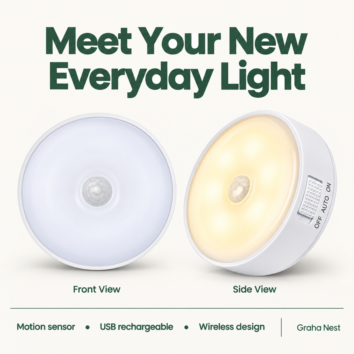 Graha Nest Rechargeable Motion Sensor LED Lights – Pack of 2